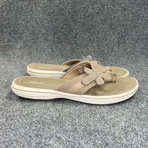 Clarks Cloudsteppers Sandals Women's 10 Tan Comfort Casual Toe Post‎ Flip Flops